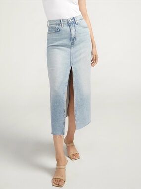 Denim Forum Light Blue Straight-Leg Jeans Skirt with Front Slit in 27